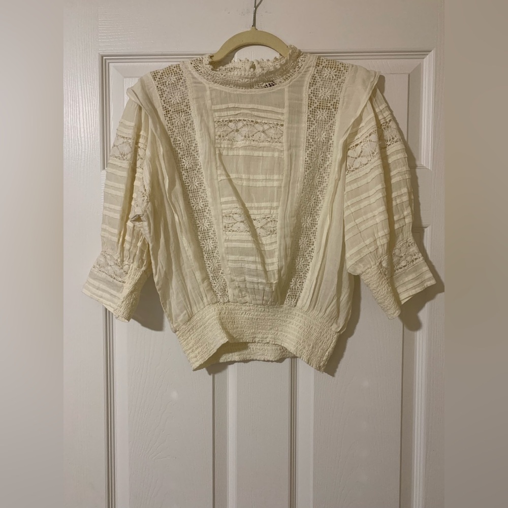 NWOT Free People Victorian Crochet Lace Ruffle 3/4 Sleeve Blouse Cottagecore - Picture 8 of 15